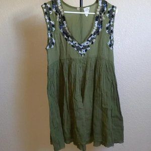 Free People One Green Raw Edge Embroideres Dress Tunic